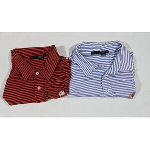RLX Ralph Lauren Golf Polo Shirts Mens L Red Navy Stripe Blue White Stripe